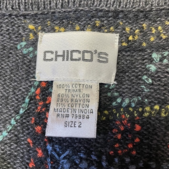 VTG 90s Chicos Embroidered Floral Artsy Hippie Cardigan Sweater Women 2 Large 12 - Picture 2 of 11